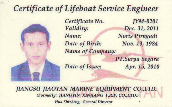 Certificate Lifeboat NORIS-JIANGYIN-JIAOYAN